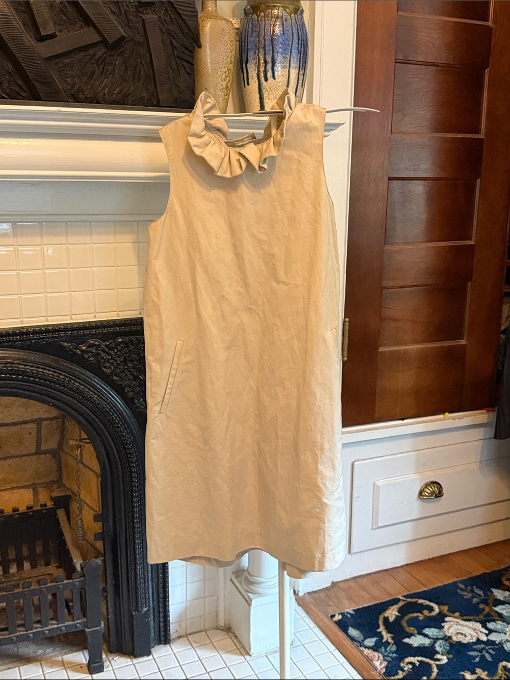 Tyler‎ Boe Beige Ruffle-Neck Sleeveless Midi Dress-worn twice. 180 retail